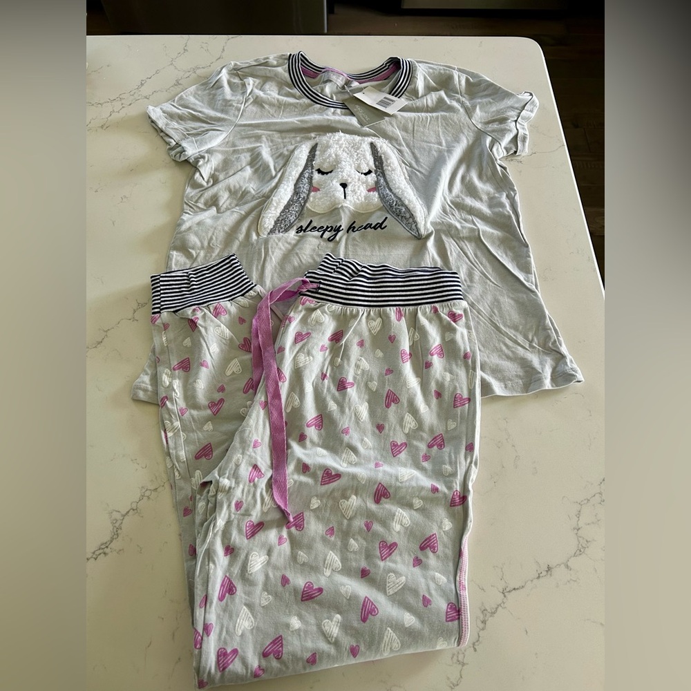 Peace, Love, and Dreams Sleepwear Pajama Set with Bunny Design - Women’s Medium